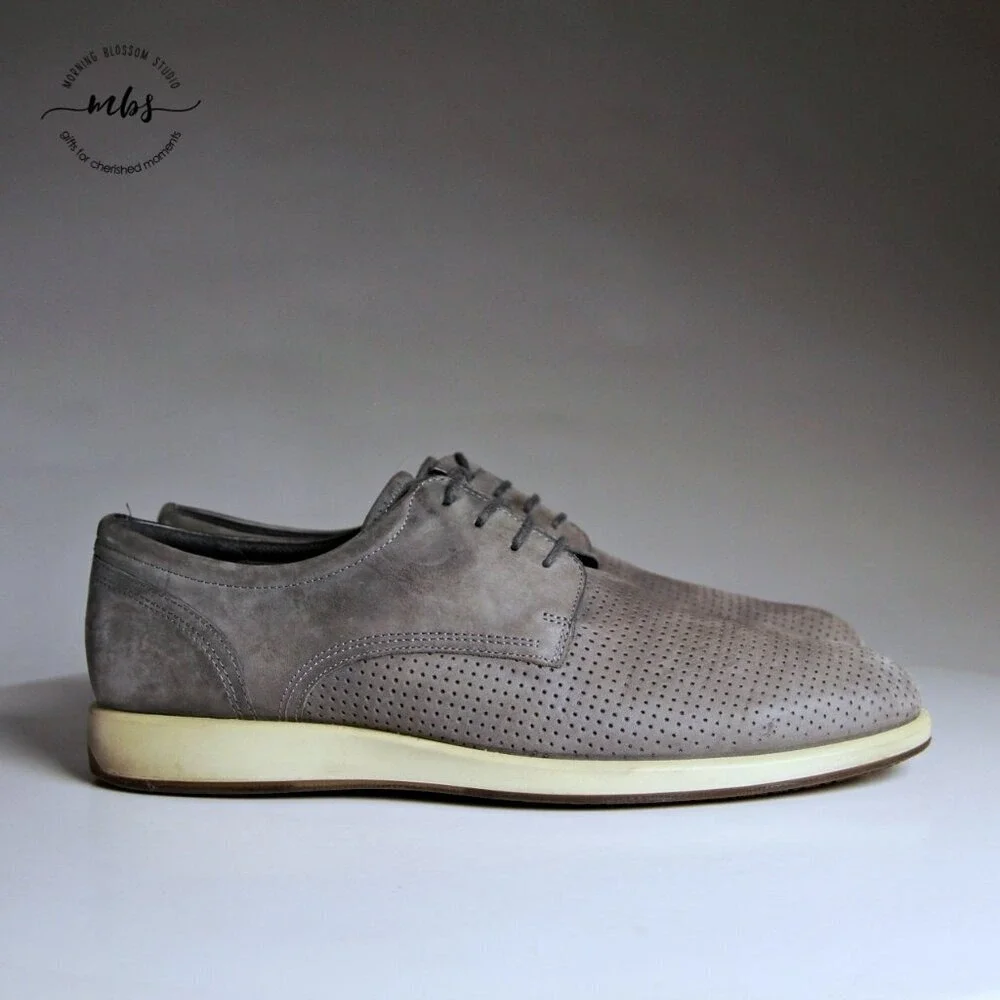 Ecco‎ Jared Low-Top Round Toe Suede Leather Oxfords Shoes Grey Men EU 44